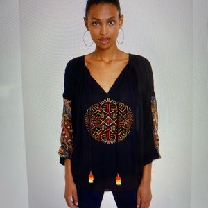 Desigual Black Boho Boat Neck Blouse-Small
